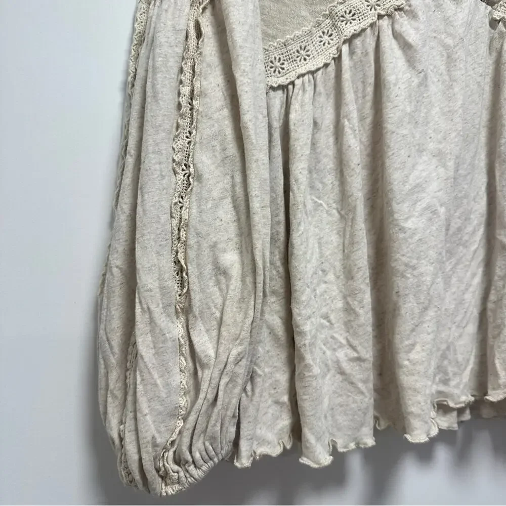 Miss Me Linen Babydoll Lace Embroidered V-Neck Top Flowy Coastal Cowgirl - Picture 4 of 9